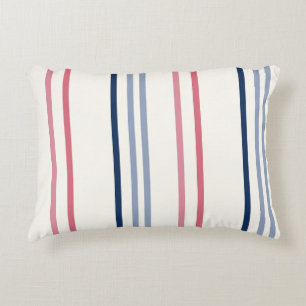 Pink blue and white stripes accent pillow
