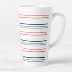 Pink blue and white stripes latte mug