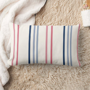 Pink blue and white stripes lumbar pillow