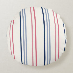 Pink blue and white stripes round pillow