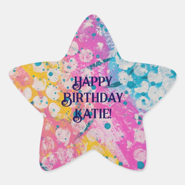Pink, Blue, and Yellow Abstract Design Star Sticker (Front)