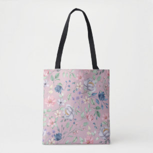 Pink Blue and Yellow Floral Purple Tote Bag