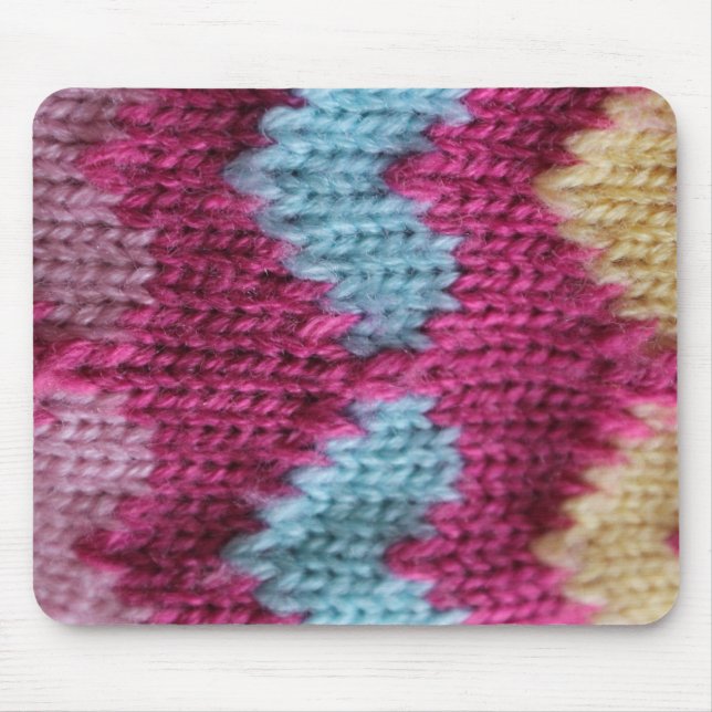 pink, blue and yellow knitting mouse pad (Front)