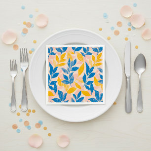 Pink, Blue, and Yellow Lithograph Floral Wedding Napkin