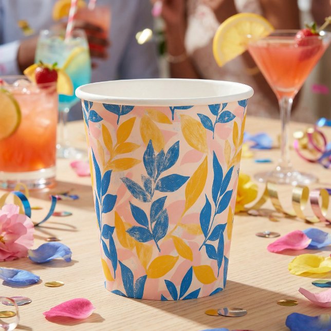 Pink, Blue, and Yellow Lithograph Floral Wedding Paper Cups (Pink, Blue, and Yellow Lithograph Floral Wedding Paper Cups.)