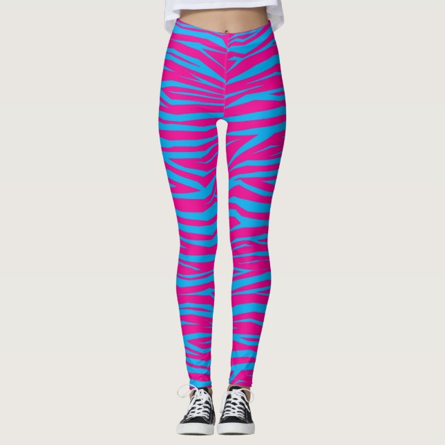 Pink Blue Animal Print Leggings (Front)