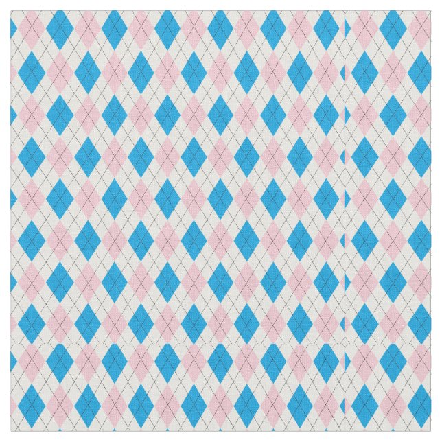 Pink blue argyle pattern fabric (Close Up)