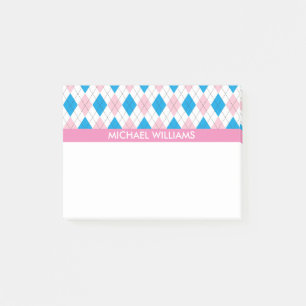 Pink & Blue Argyle Pattern with Pink Stripes Post-it Notes