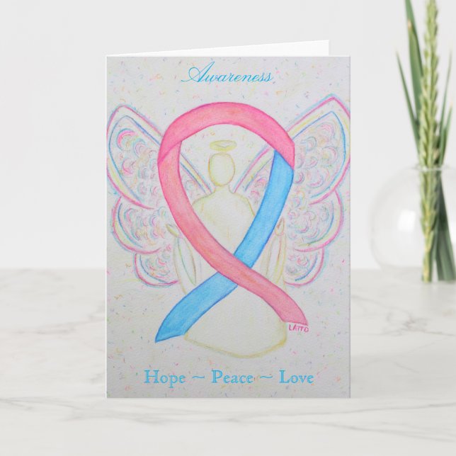 Pink & Blue Awareness Ribbon Angel Greeting Card (Front)