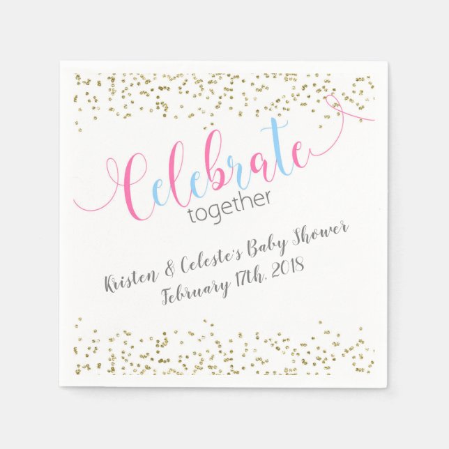 Pink Blue Baby Combined Joint Friends Celebration Napkin (Front)