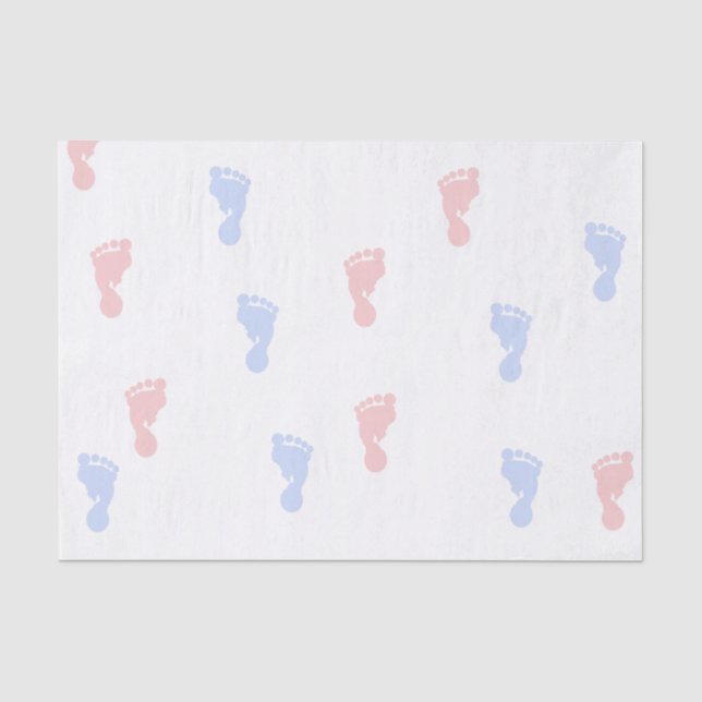 Pink & Blue Baby Footprints 10lb Tissue Paper (Front)