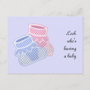 pink & blue baby socks invitation postcard