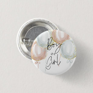 Pink & Blue Balloon Gender Reveal Boy or girl 1 Inch Round Button