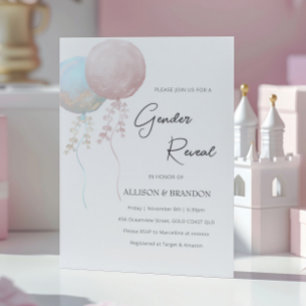 Pink Blue Balloon Gender Reveal Celebration Invitation