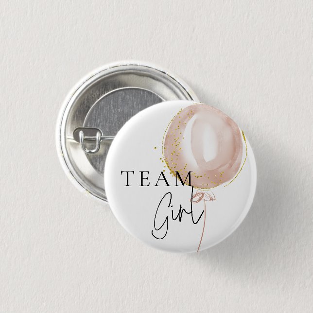 Pink & Blue Balloon Gender Reveal Team Girl 1 Inch Round Button (Front & Back)