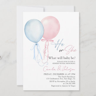 Pink Blue Balloons Gender Reveal Invitation
