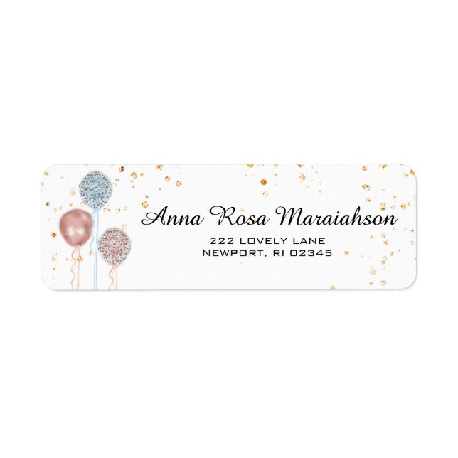 *~*  Pink Blue Balloons Gold Glitter Baby Shower (Front)