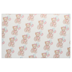 Pink & Blue Balloons & Teddy Bear Baby Girl Fabric
