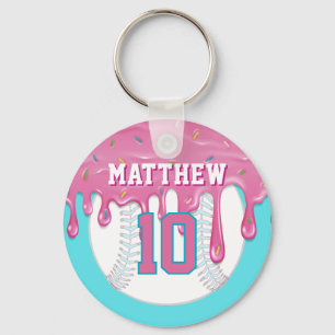 Pink & Blue Baseball Drip Keychain