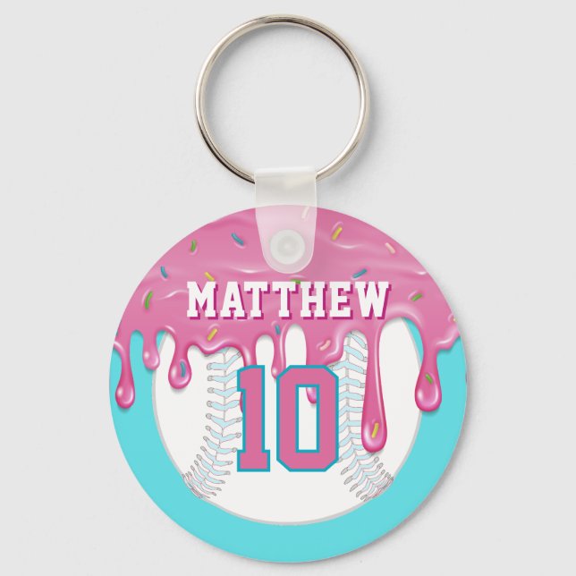 Pink & Blue Baseball Drip Keychain (Back)