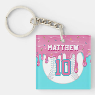 Pink & Blue Baseball Drip Keychain