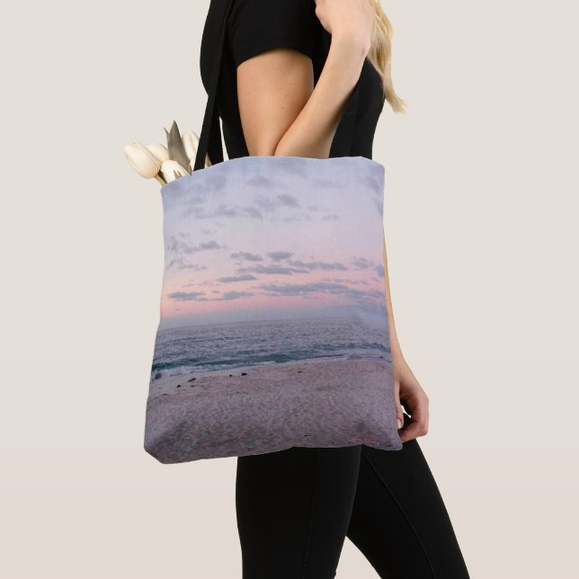 'Pink & Blue Beach at Dawn'  Tote Bag (Close Up)