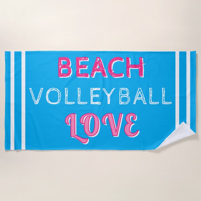 Pink Blue Beach Volleyball Love Towel (Front)