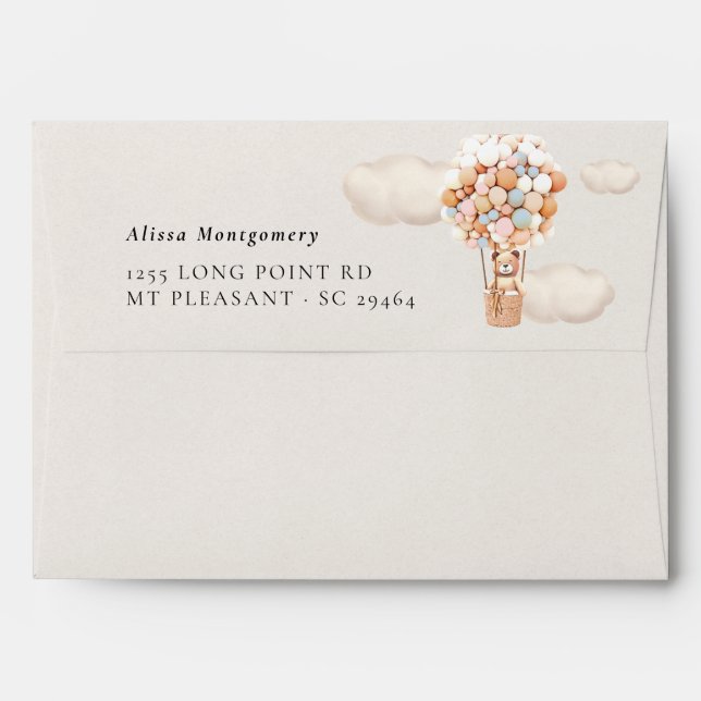 Pink & Blue Bear Balloons Baby Shower Envelope (Back (Top Flap))