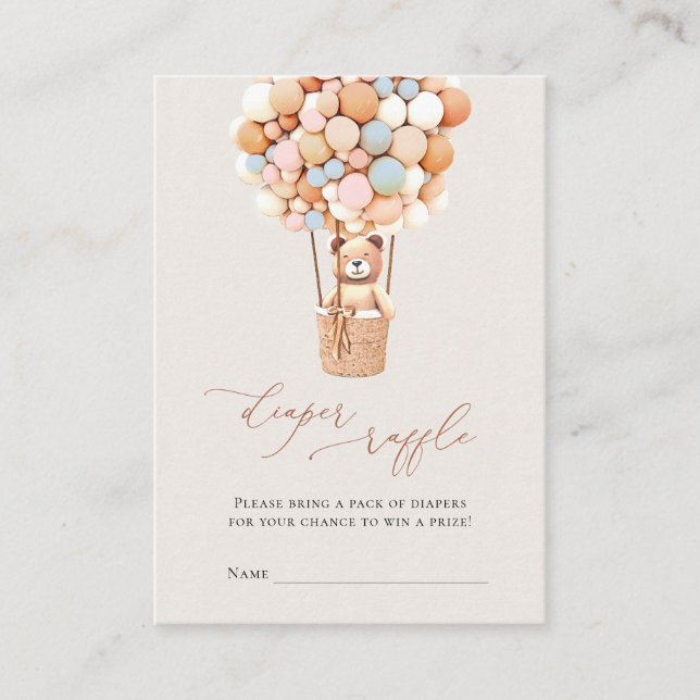Pink & Blue Bear Balloons Diaper Raffle Tickets Enclosure Card (Front)