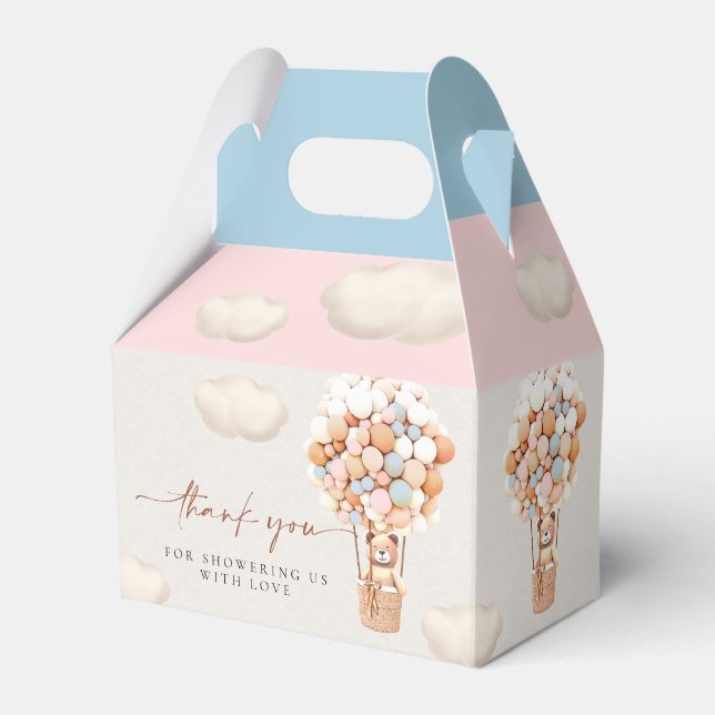 Pink & Blue Bear Balloons Favour Box (Front Side)