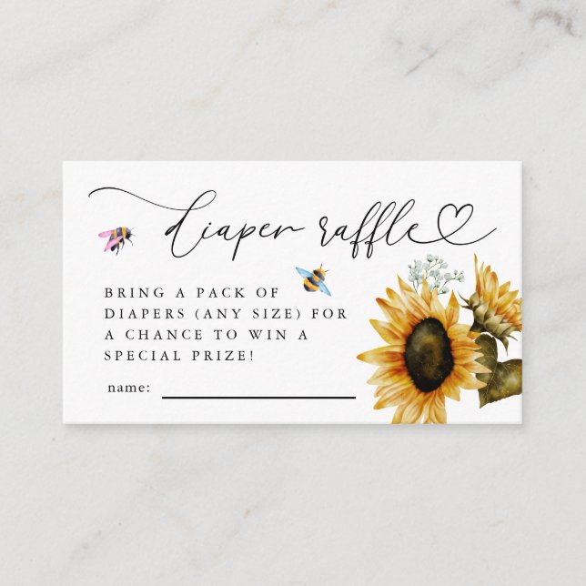 Pink Blue Bee Sunflower Diaper Raffle Ticket Enclosure Card (Front)