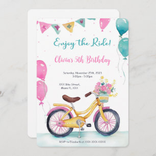 Pink & Blue Bike Birthday Party Invitation