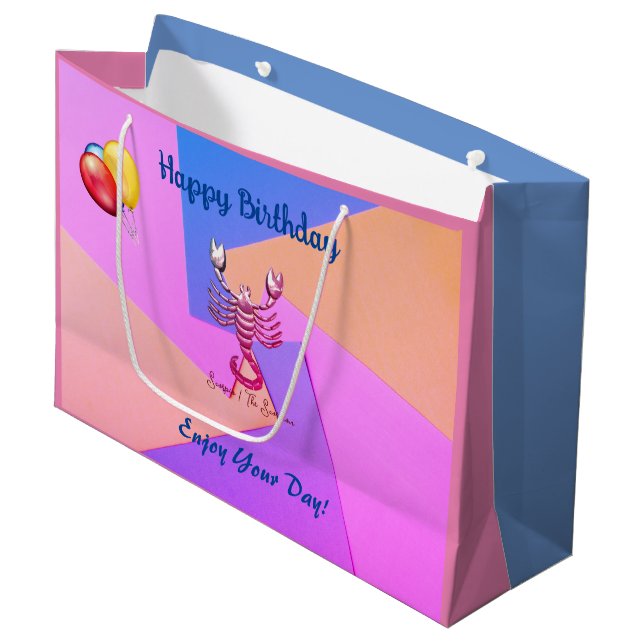 Pink, Blue Birthday Scorpio  Large Gift Bag (Front Angled)