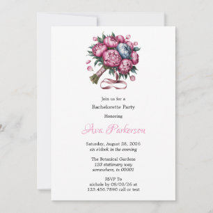 Pink & Blue Blooms Bouquet Bachelorette Party Invitation