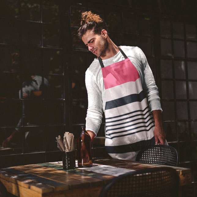 Pink Blue Border Stripes Apron (Creator Uploaded)