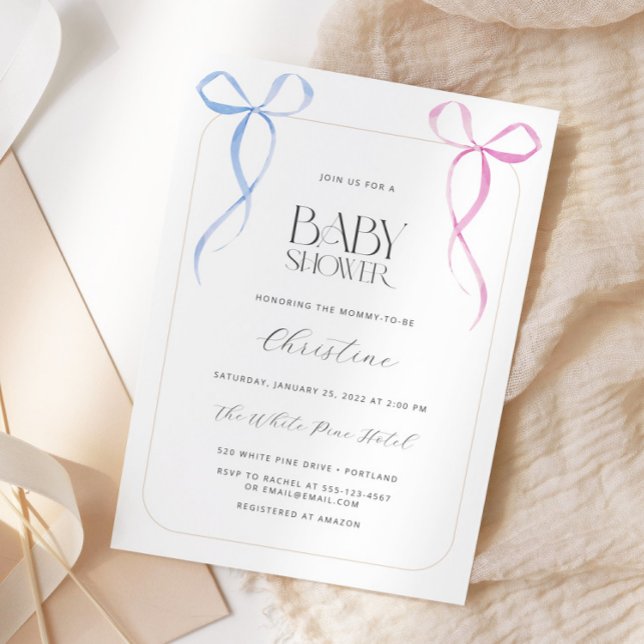 Pink Blue Bow Gender Neutral Baby Shower Invitation (Creator Uploaded)