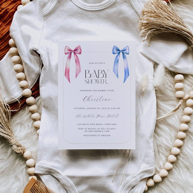 Pink Blue Bow Gender Neutral Baby Shower Invitation (Creator Uploaded)