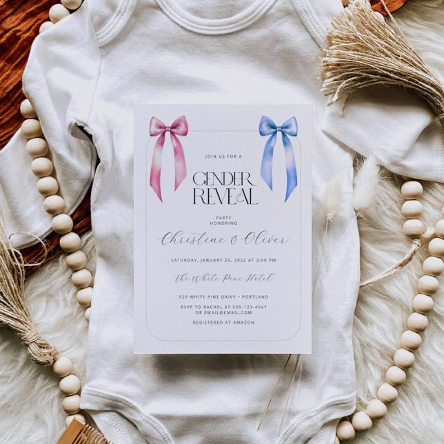 Pink Blue Bow Gender Reveal Party Invitation (Creator Uploaded)