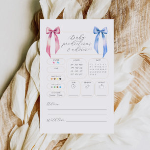 Pink Blue Bow Predictions Advice Baby Shower Card
