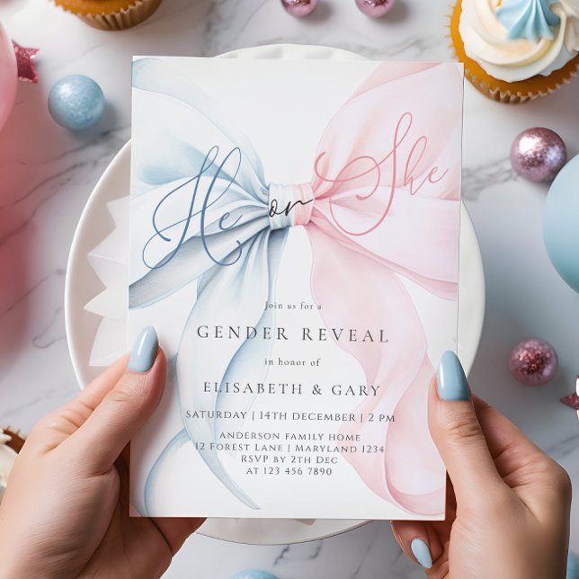 Pink & Blue Bows Gender Reveal Invitation (Créateur téléchargé)