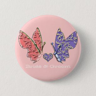 Pink & Blue Bride & Groom Butterflies so Cute 2 Inch Round Button