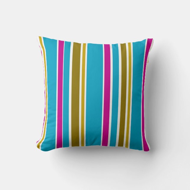 Pink Blue Brown geometric stripes pattern art  Throw Pillow (Front)