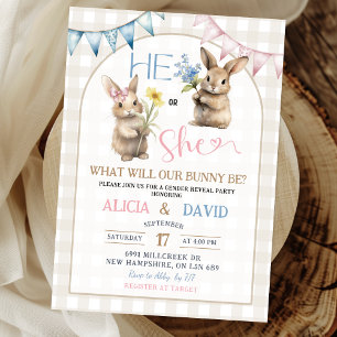 Pink Blue Bunny Floral Gender Reveal Invitation