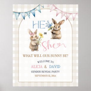 Pink Blue Bunny Floral Gender Reveal Welcome Sign