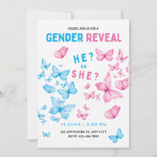 Pink Blue Butterfly Gender Reveal Invitation