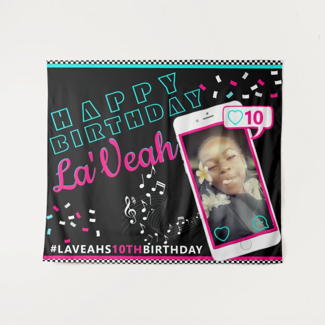 Pink|Blue Cellphone Photo Social Media & Music Tapestry (Front (Horizontal))