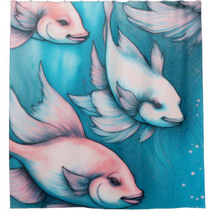 Pink Blue Chalk Drawing Fish