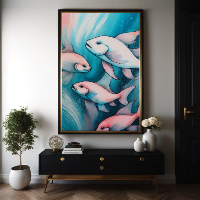Pink Blue Chalk Drawing Fish Poster (Creator Uploaded)