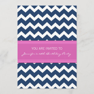 Pink Blue Chevron 20th Birthday Party Invitations