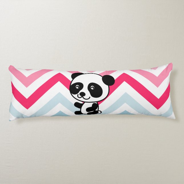  Pink & Blue Chevron Panda Bear Body Pillow (Back)
